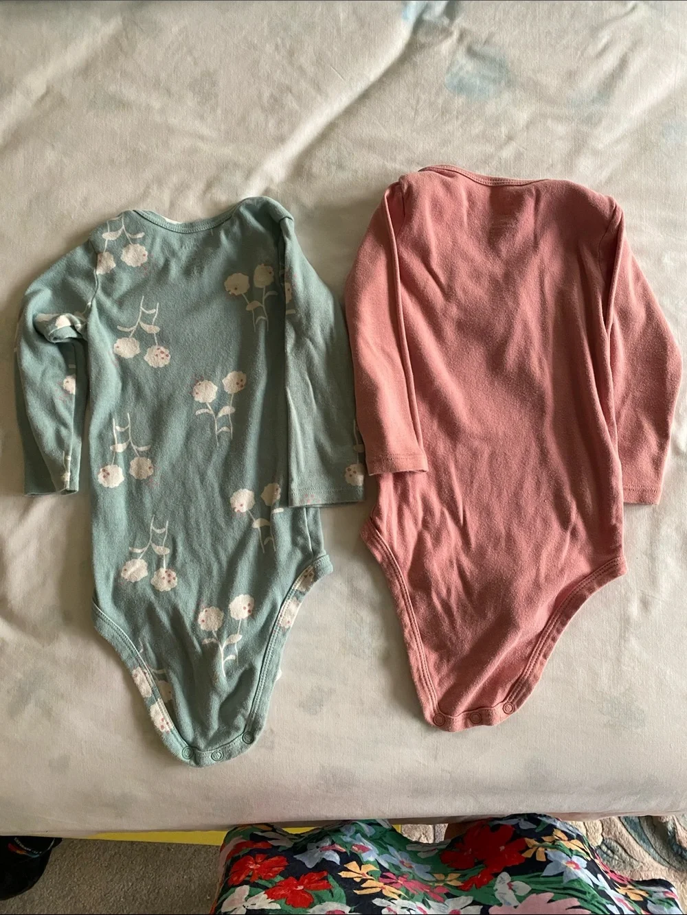 Long-Sleeve Baby Bodysuit Set - Pink & Light Teal Floral
